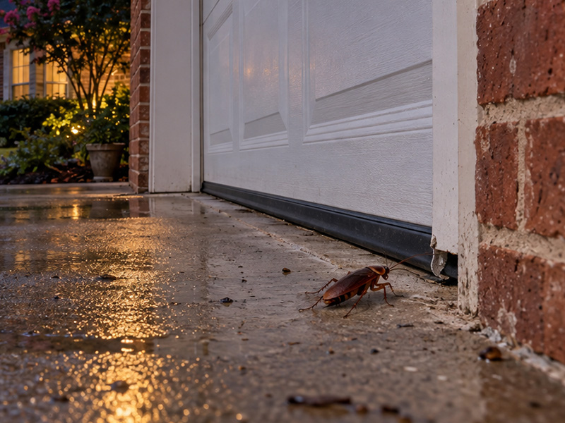 american cockroach by garage door