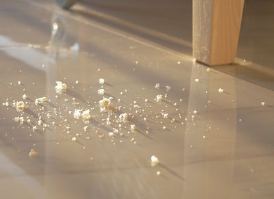 bread crumbs on the kitchen floor
