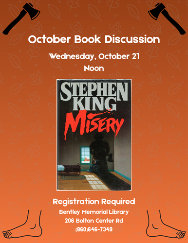 Poster for Misery book discussion showing book cover