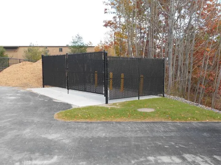 Black Vinyl Chain Link Dumpster Enclosure with Privacy Slats
