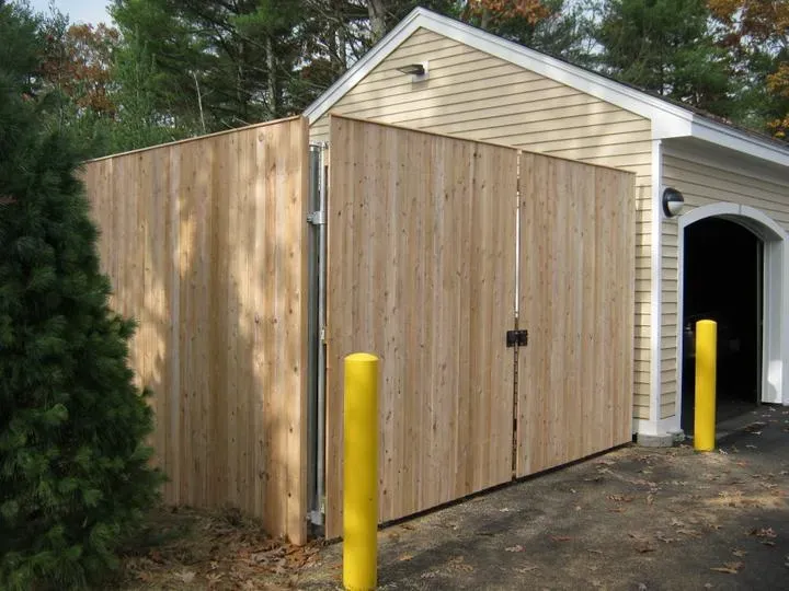 8'Solid Board Dumpster Enclosure with Thin Cap Strip and Steel Gate Frame