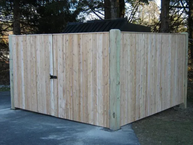 6' Solid Board Dumpster Enclosure with Pressure Treated Posts