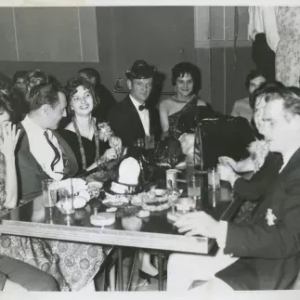 Black and White Photo of a dinner party