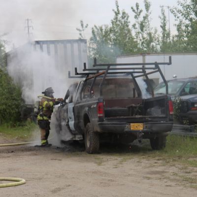 Firefighter with truck
