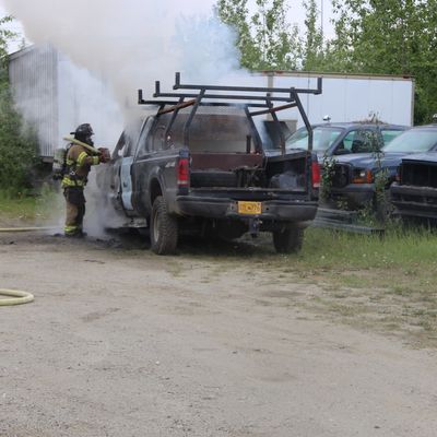 Firefighter with truck