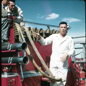 person on a firetruck