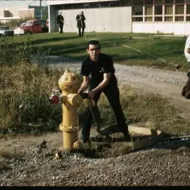 Person with fire hydrant