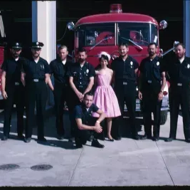 People in front of Firetruck