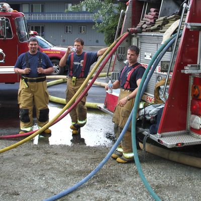 Three firefighters chilling