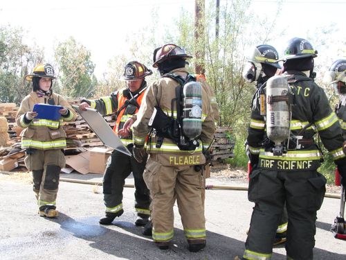 Firefighters looking at a whiteboard