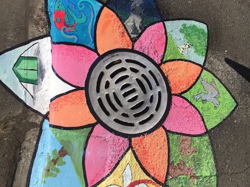 Flower storm drain art