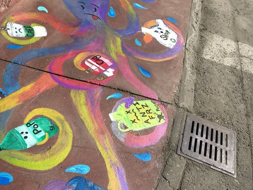 Octopus storm drain art
