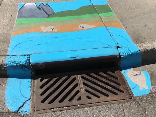 Lake storm drain art