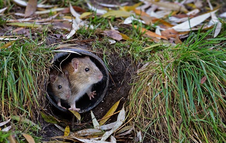 two mice crawling out of a pipe outside of a home in irmo south carolina