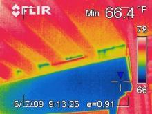 An infrared image of the interior of a building