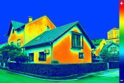 An infrared image of the outside of a house