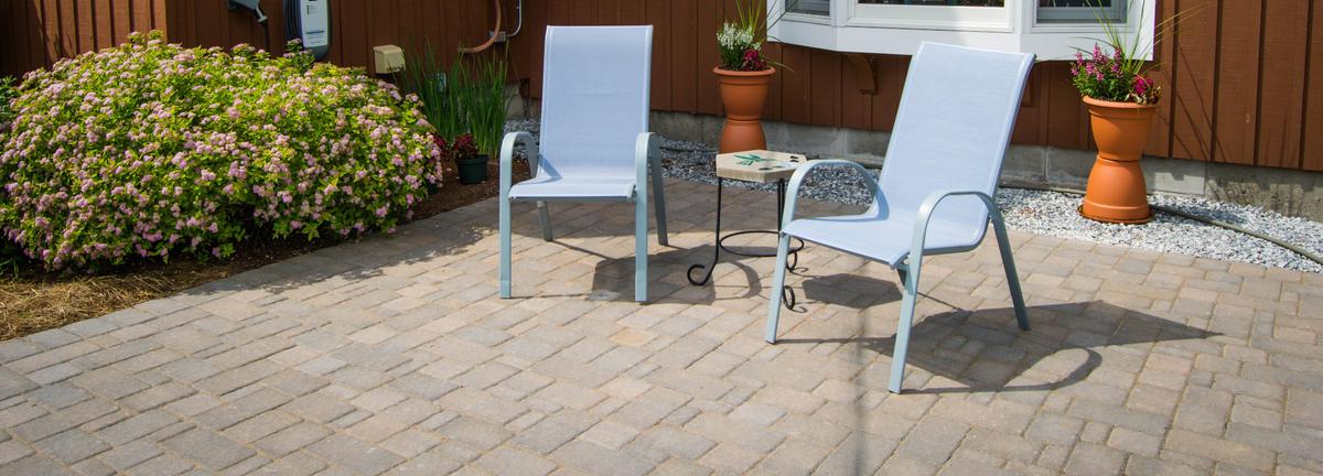 Stone driveway with chairs