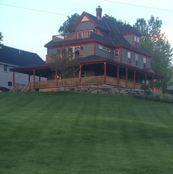 Large mowed lawn on a hill