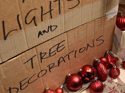 holiday decorations stored in the attic