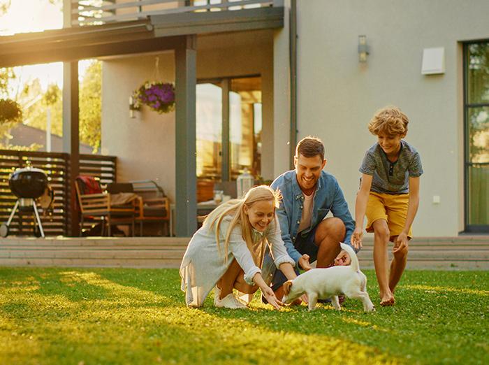 family outside their midwest home