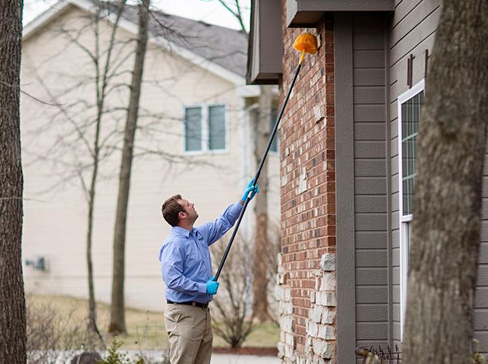 pest control pro checking for new wasp nests