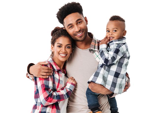 smiling happy family of three