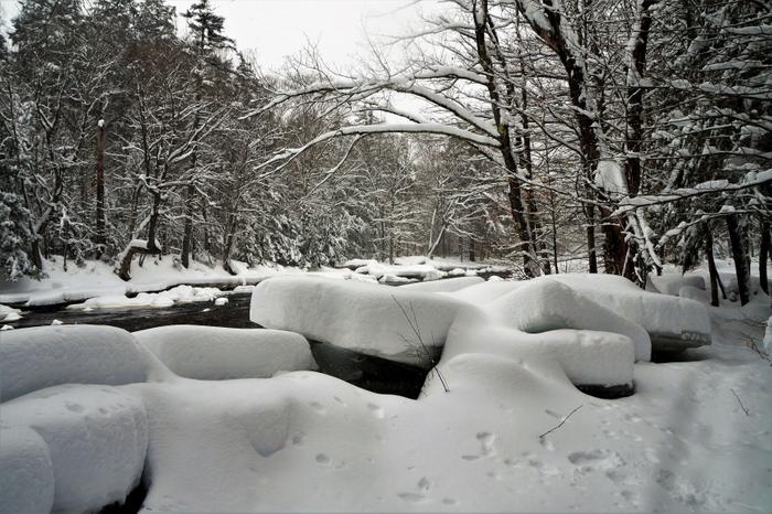 Sheets of ice occasionally find their way onto the trail after thaws. (Credit: Credit: Wm Hill- Hiking the trail to yesterday)