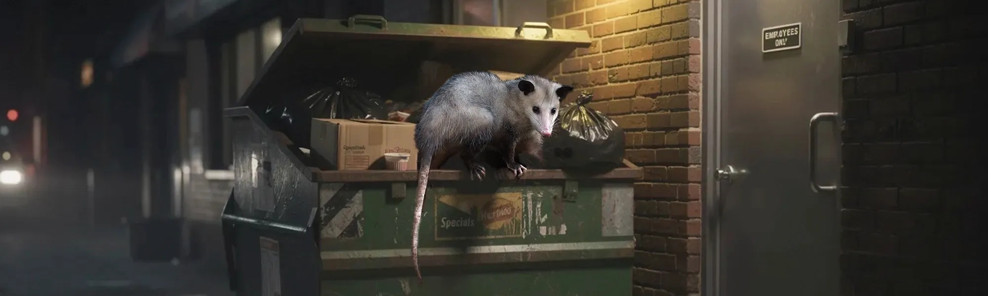 oppossum in dumpster