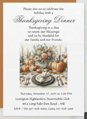 Lexington Highland Snowmobile Thanksgiving Dinner