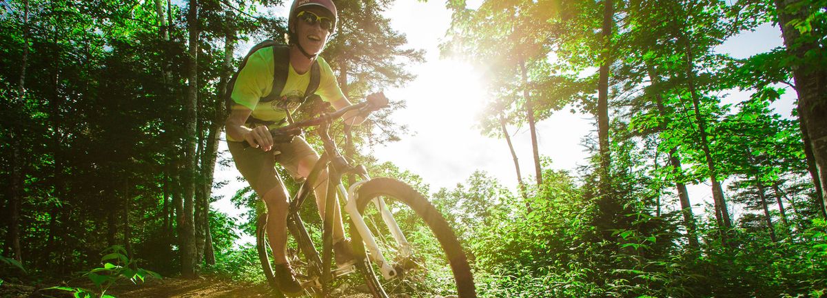 Mountain biking down a hill