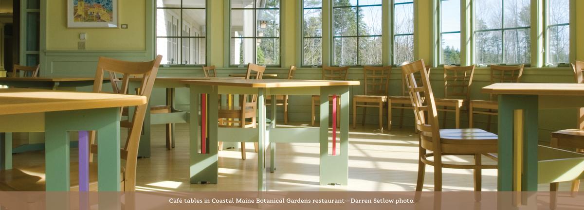 Coastal Maine Botanical Gardens, Mackintosh inspired cafe tables.