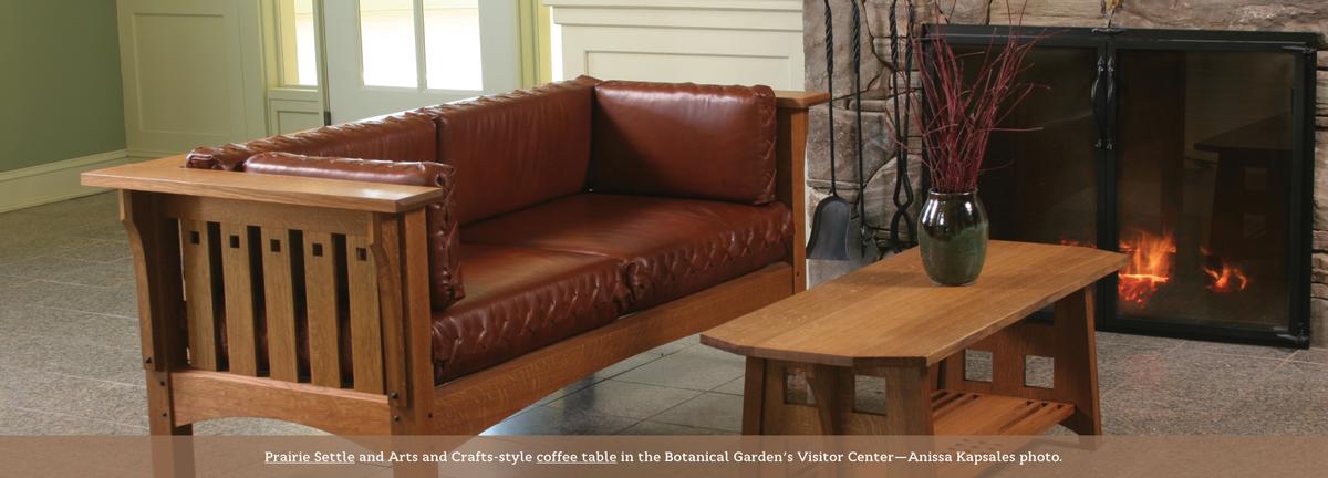 Coastal Maine Botanical Gardens, Prairie Settle and coffee table.