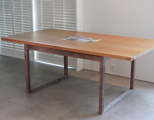 Dining table with Motawi Tile center insert.