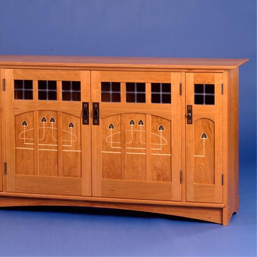 Glasgow Style inlaid long bookcase.