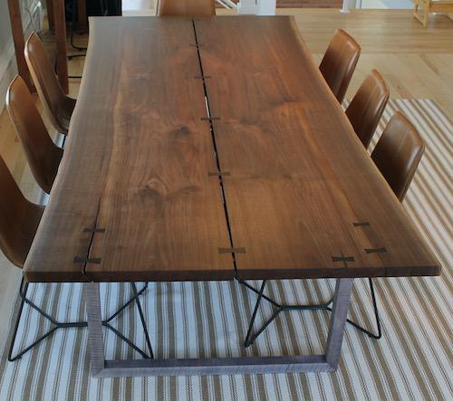 Walnut live-edge dining table.