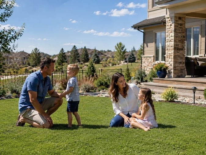 colorado springs family playing in their backyard