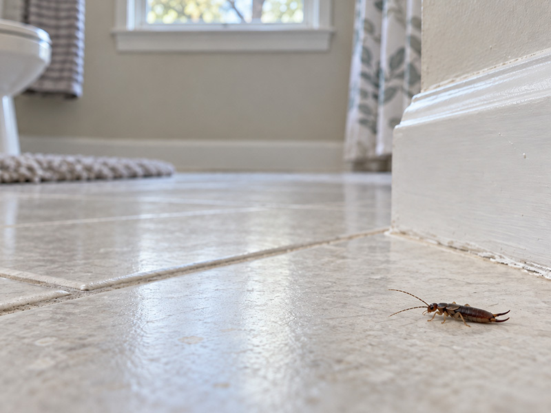 earwig on tiled floor