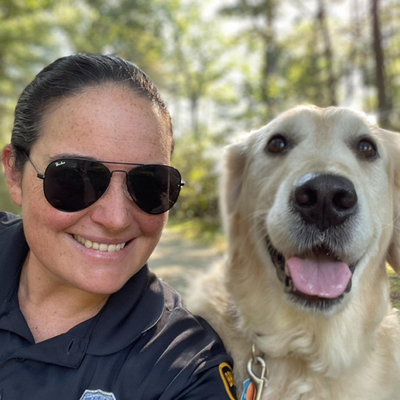 Brookline Police Officer Katerine McCabe and Comfort Dog Bear