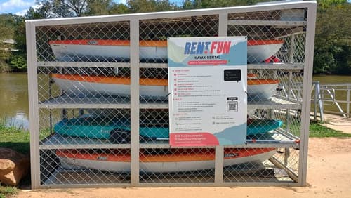 Kayak rental kiosk at Cooley Bridge landing. (Credit: Timothy G Parrish)