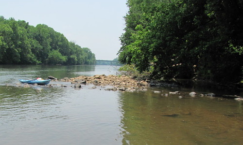 Site of Old Catawba Indian Fish Dam and Revolutionary War Battle.  (On river right with 219 Bridge in site) (Credit: P Cumalander-Frick)