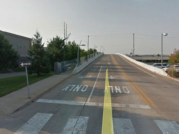 This 6-foot sidewalk is a bridge crossing over railroad tracks.