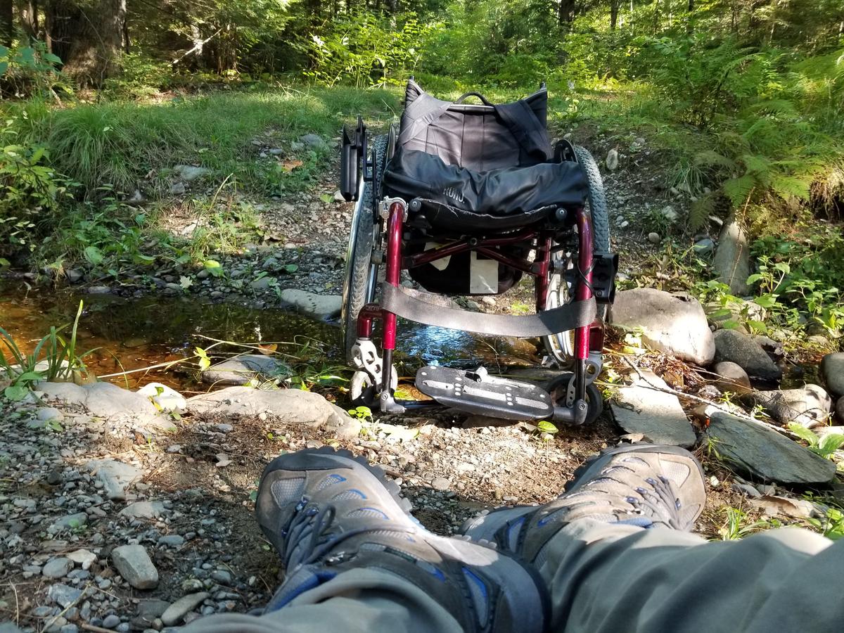 Mid-maneuver photo while crossing the stream. Photo credit: Enock Glidden