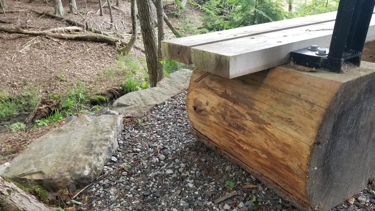 Bench with narrow spacing for walking around.