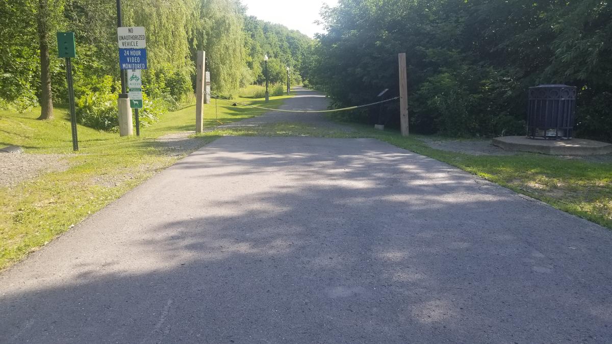 Entrance to the trail with the access around the gate to the left.