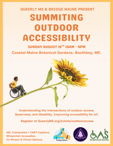 graphic for the Summiting Outdoor Accessibility summit featuring an image of a sunflower angled to the side with a wheelchair user ascending the stem