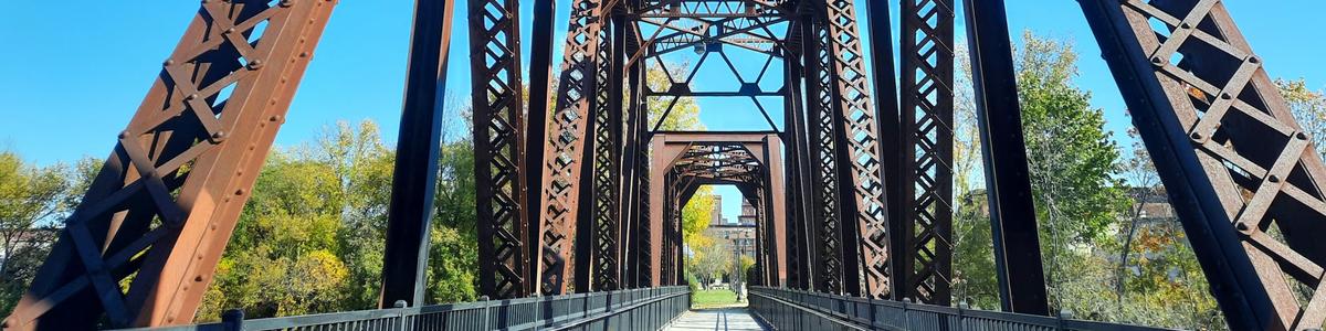 A view across the railroad bridge over the Androscoggin River