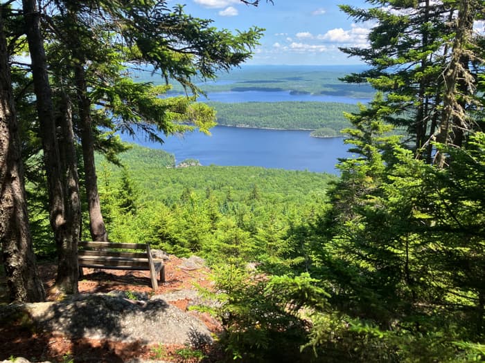 Bench with Lobster Lake view at end of trail (Credit: Hope Rowan)