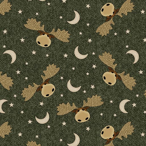 A Moose in the Woods Moose Moon and Stars Green 1633844B