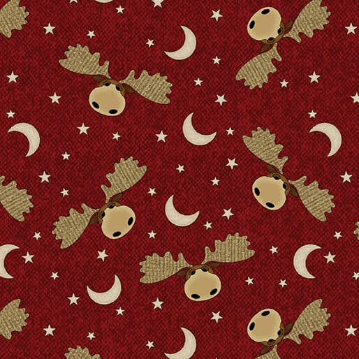 A Moose in the Woods Moose Moon and Stars Cranberry 1633888B