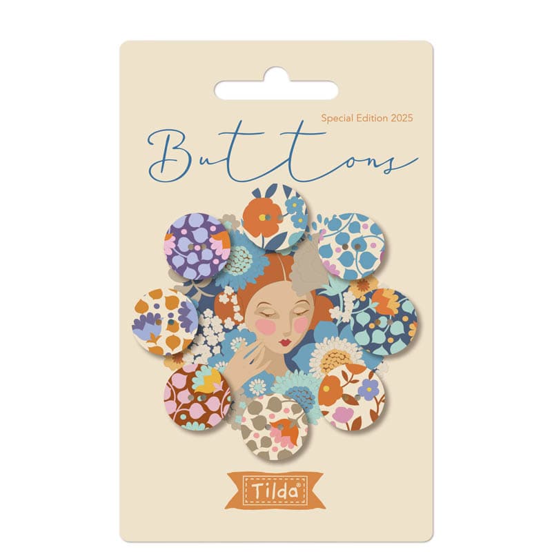 Wallflower Buttons 0.63in 8 Pieces Blue/Thristle